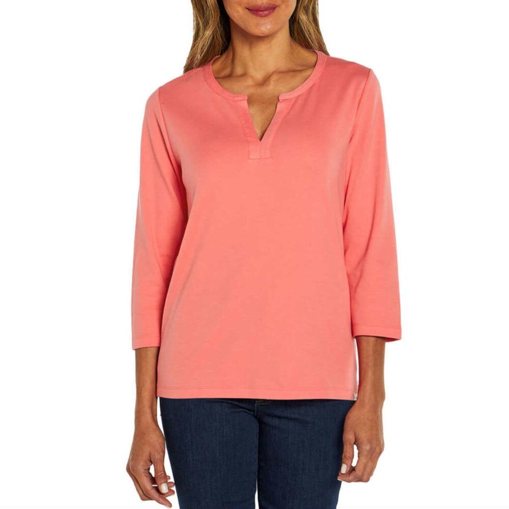 NWT Orvis Women's Split Neck Soft Pima Cotton Three Quater Sleeve Blouse Top